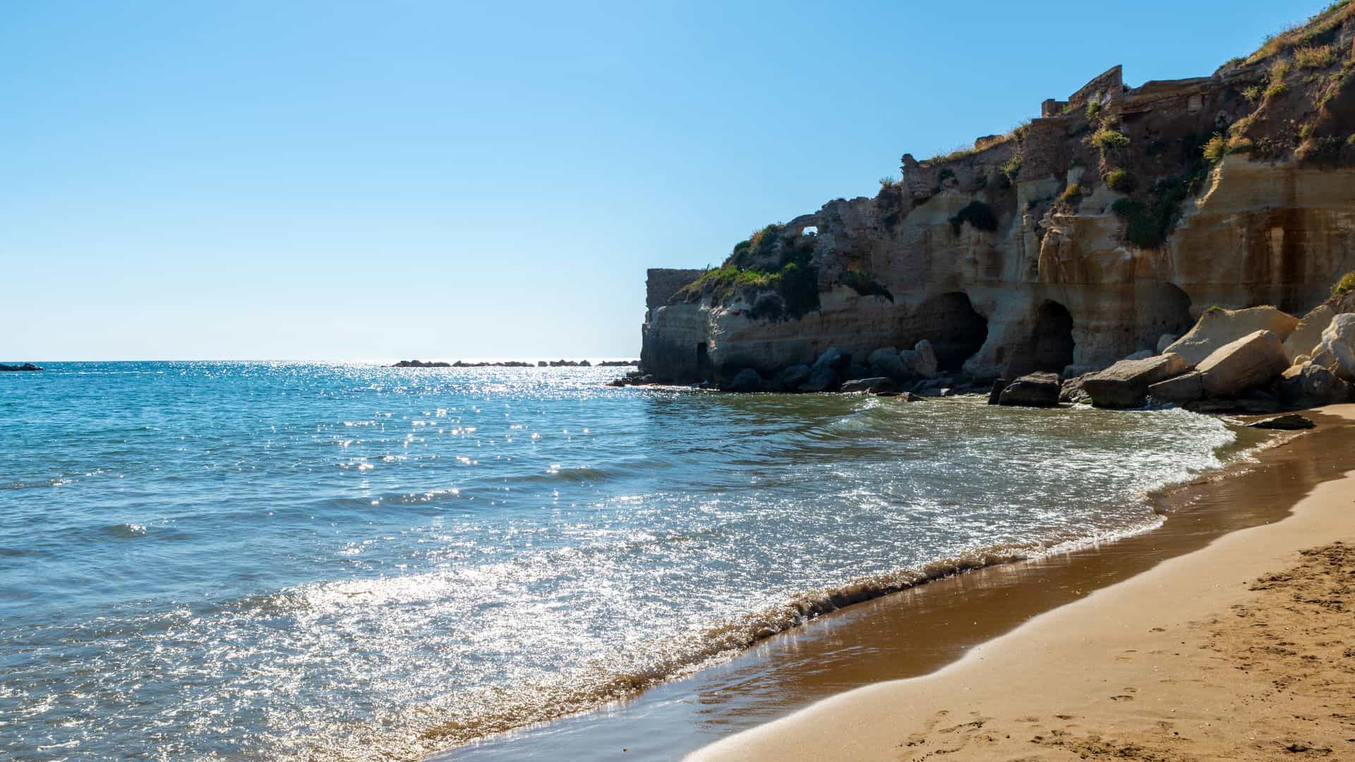 Anzio beach and caves near Rome.