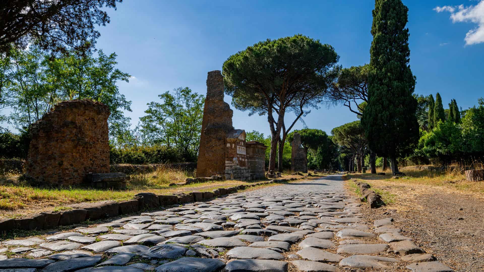 The ancient Roman cobbled street known as the Appian Way.