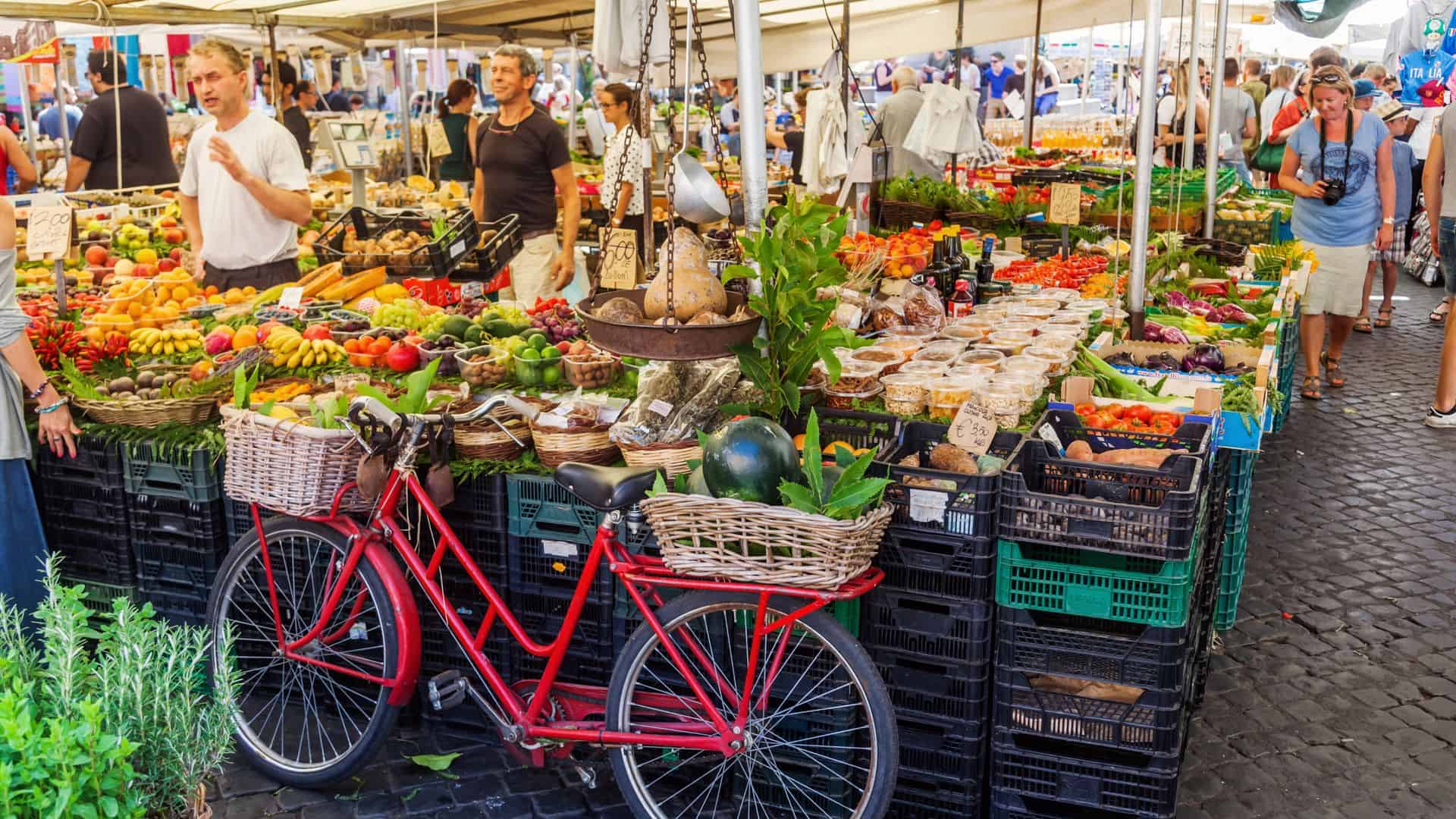 Market on the Campo de Fiori in Rome, Italy