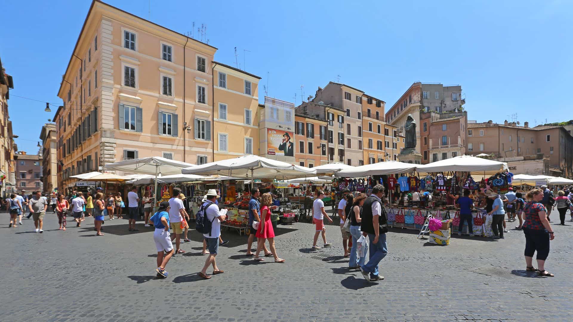 Campo de Fiori square in the old center of Rome