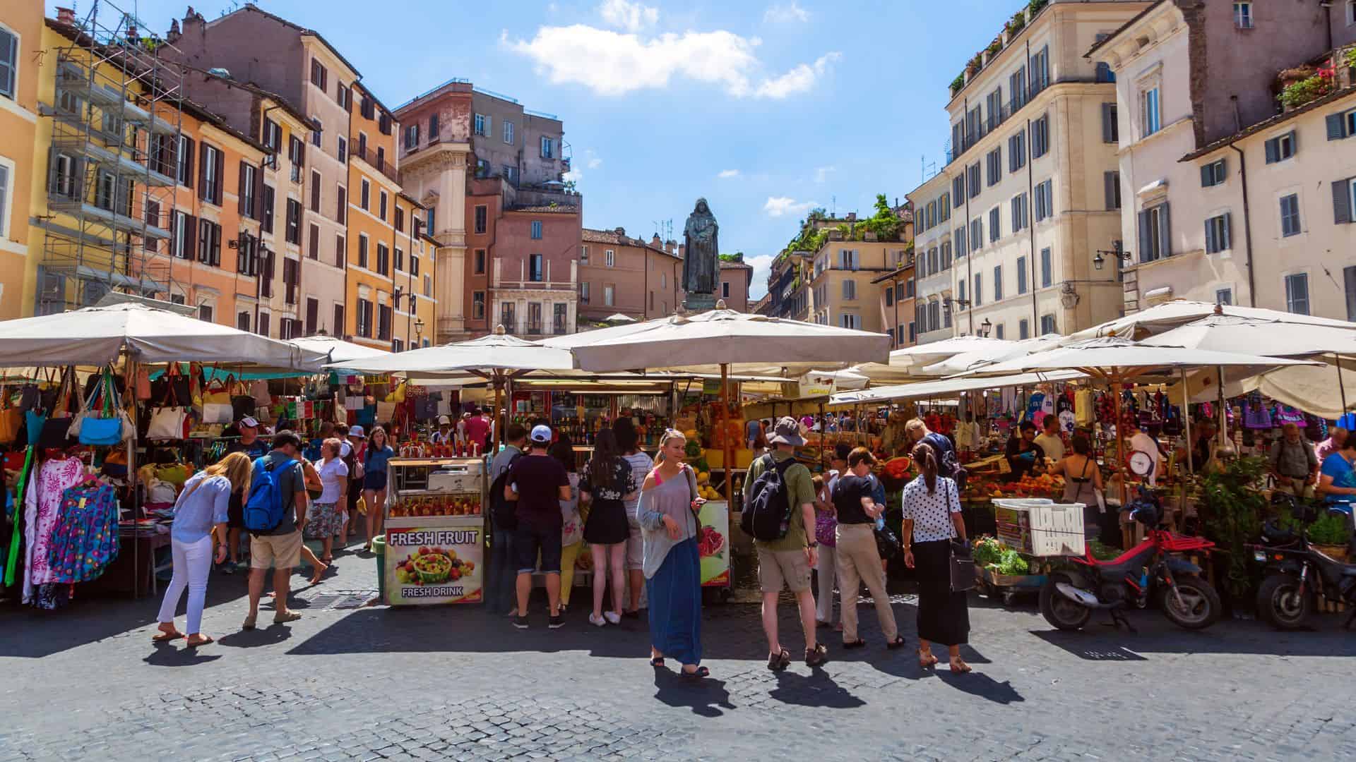 Market on the Campo de Fiori in Rome, Italy