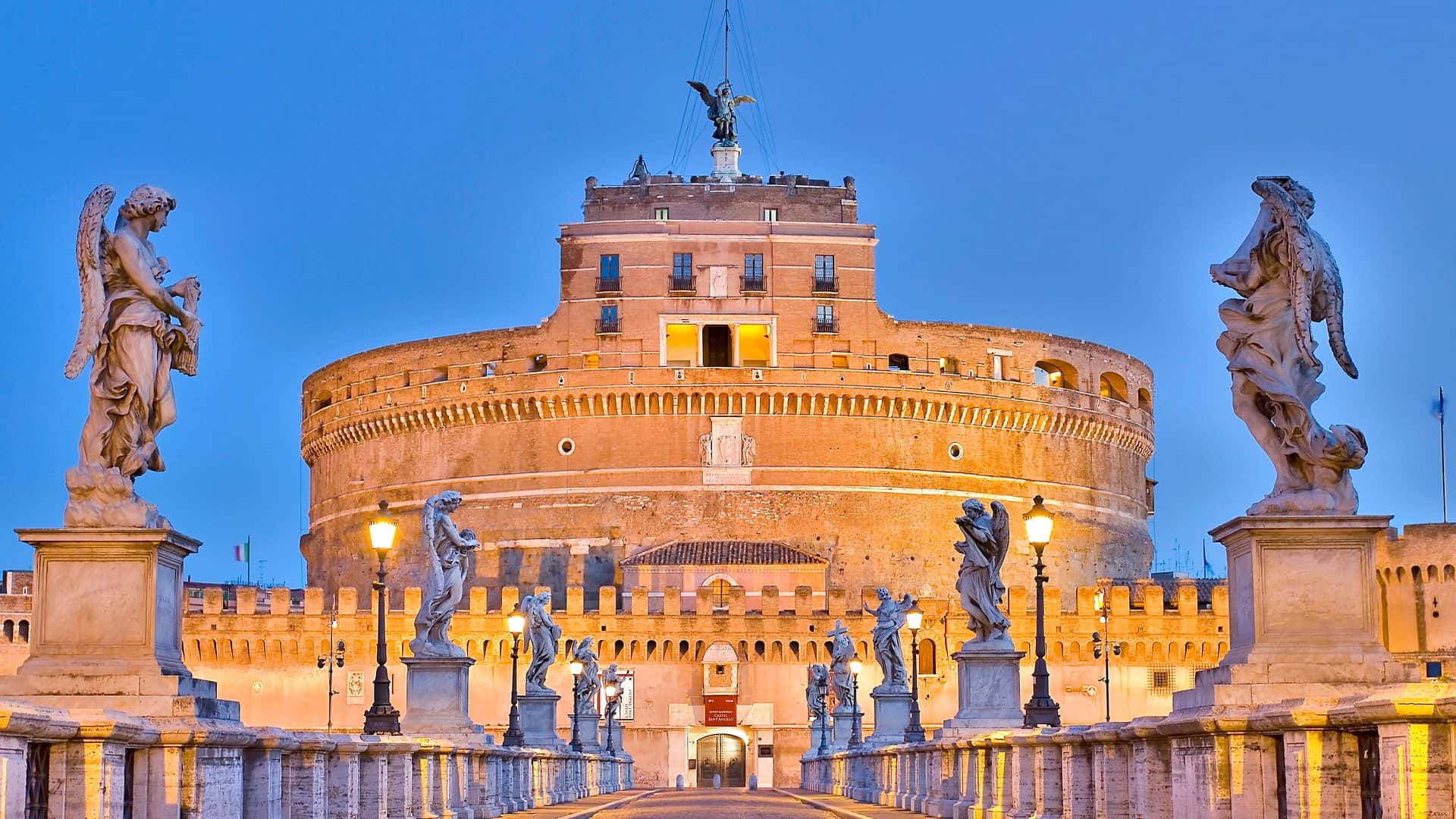 View of Castel Sant'Angelo from the bridge leading to the entrance of the castle.