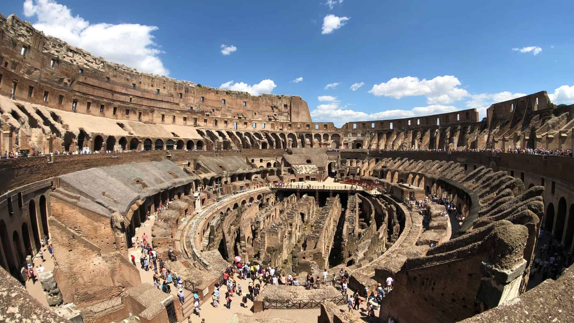 View of the arena from the second floor of the Colosseum in Rome.