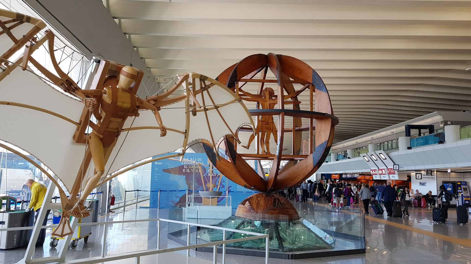 The Da Vinci imitation models inside Fiumicino Airport.