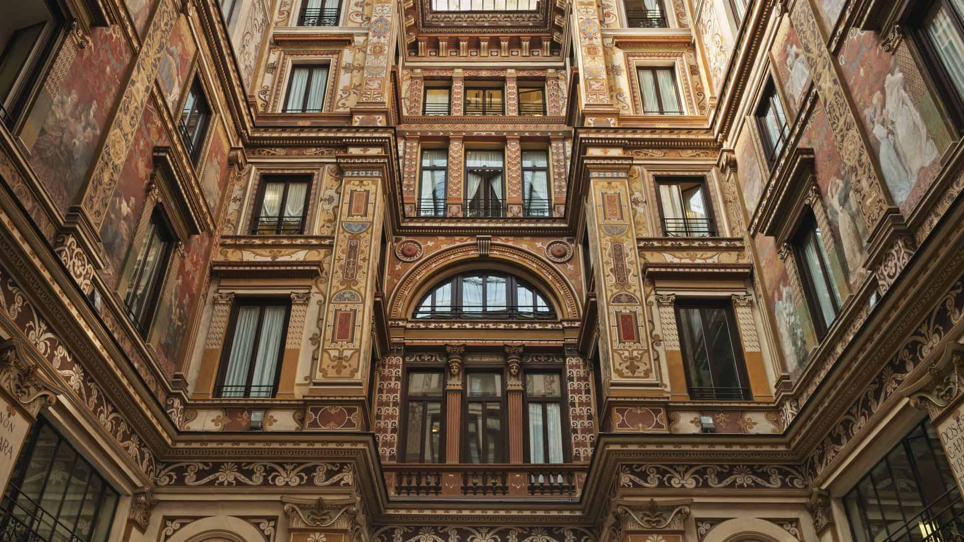 The Art Nouveau courtyard known as the Galleria Sciarra.