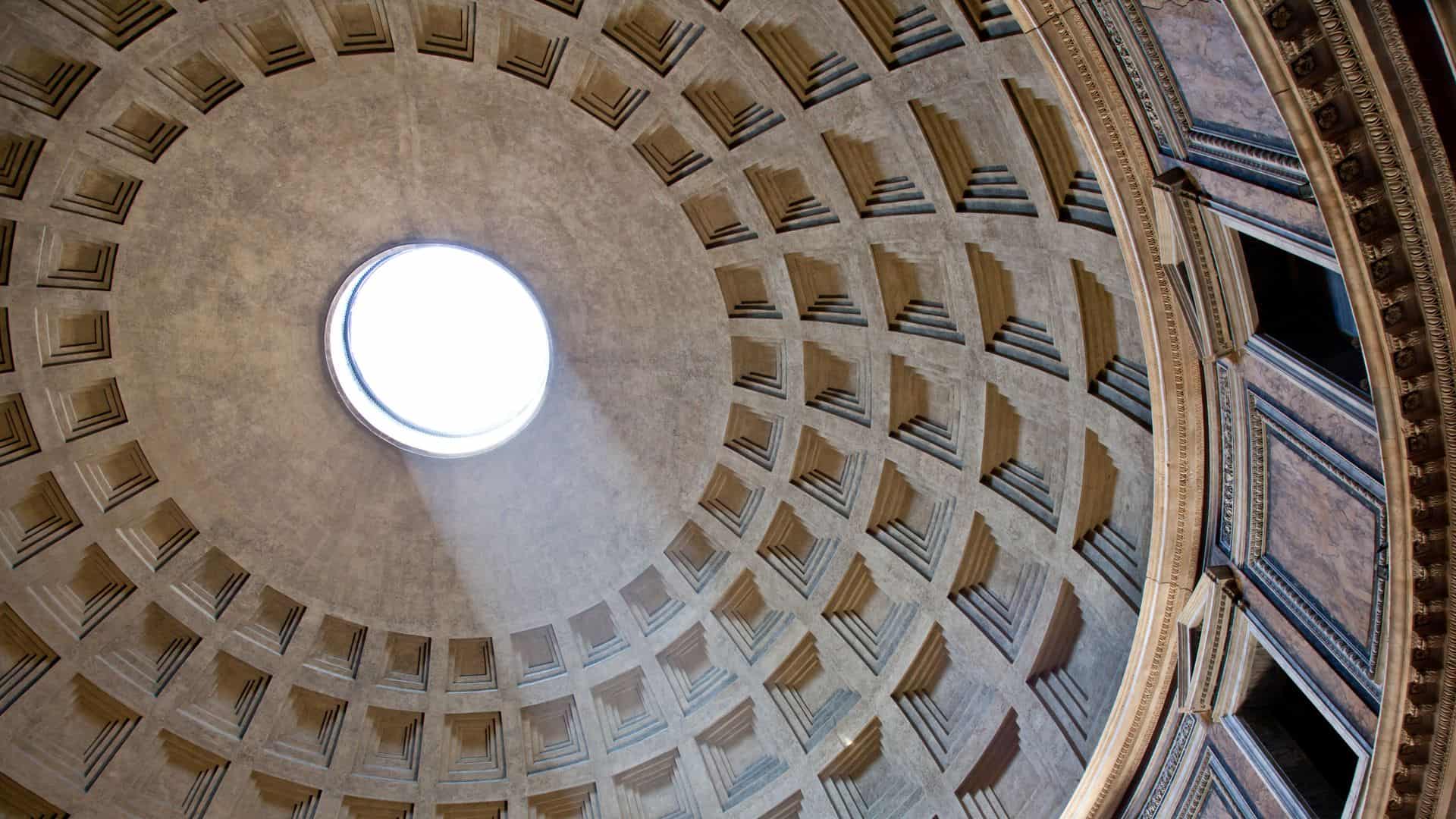 A ray of light passes through the oculus in the Pantheon's dome.