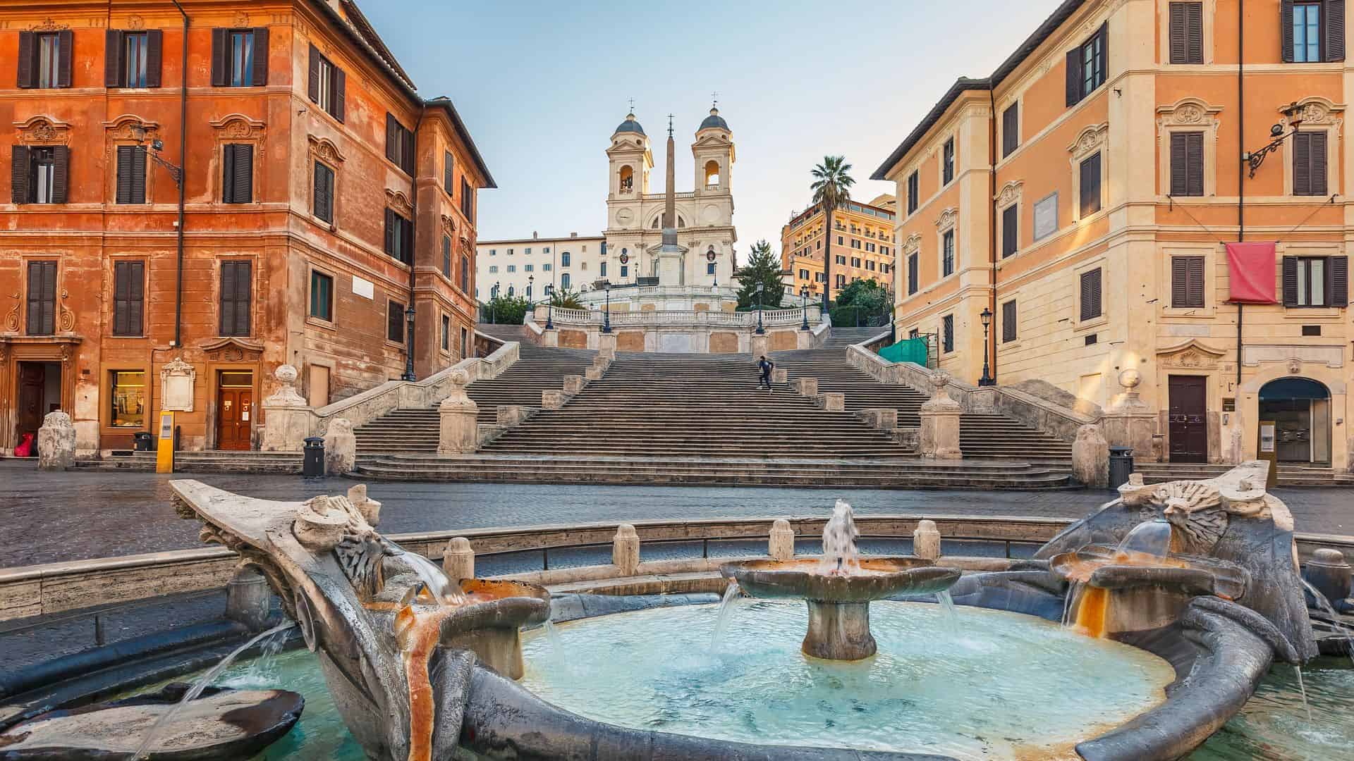 View of the Spanish Steps from Piazza di Spagna in Rome