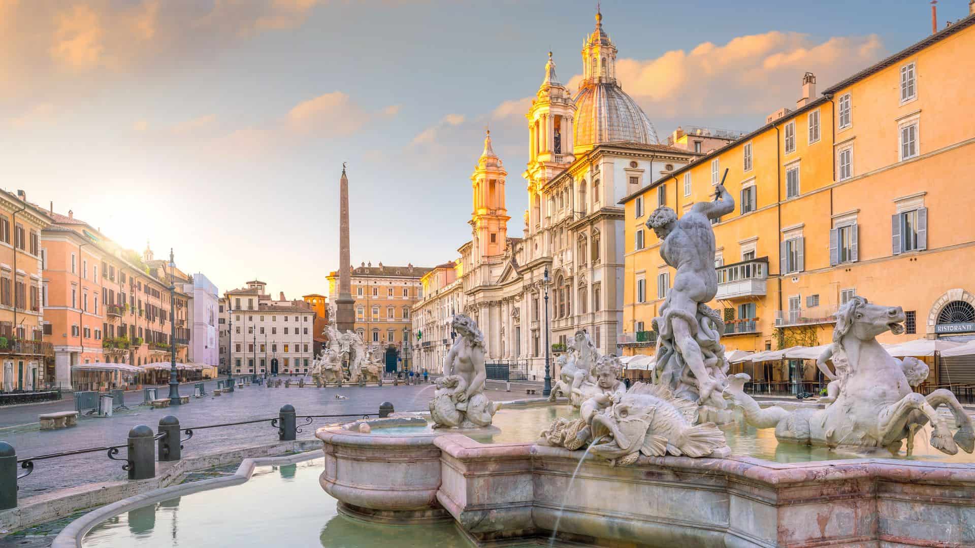 Piazza Navona at twilight.