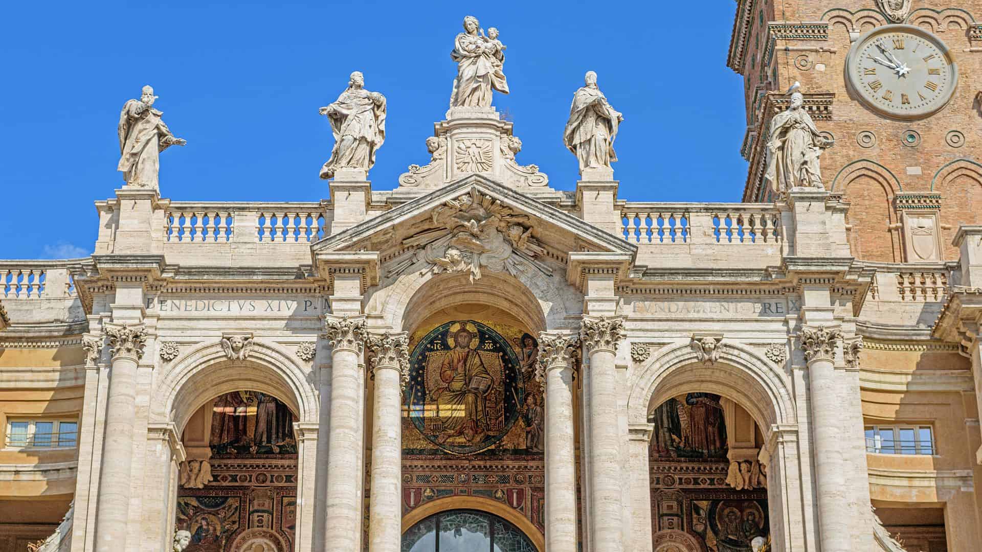 A close-up of the double facade of Santa Maria Maggiore.