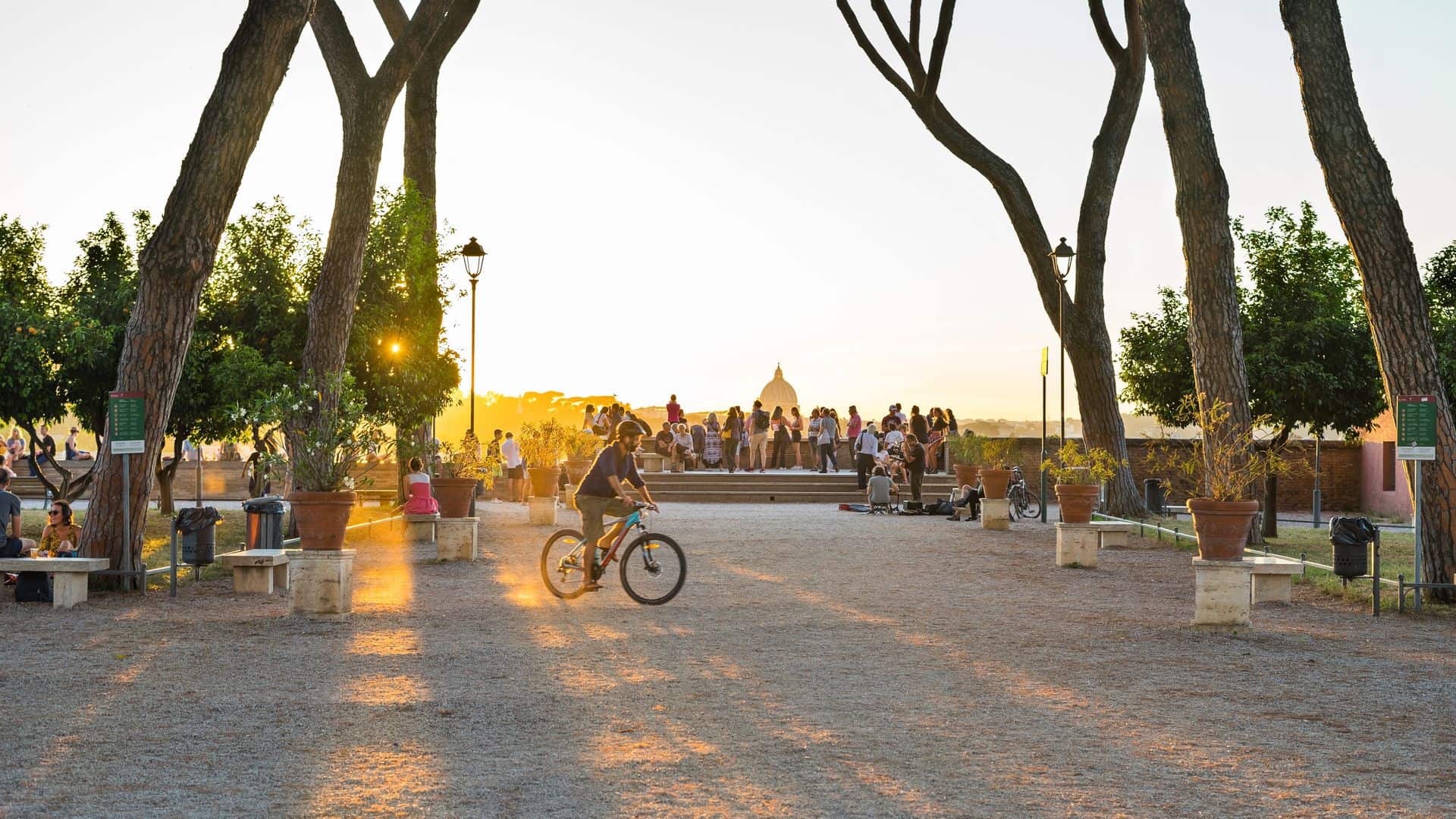 Sunset at the orange tree garden on Aventine Hill.