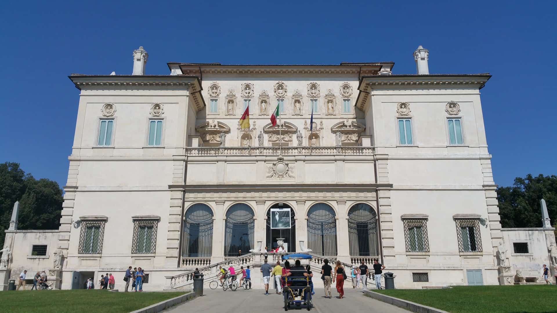 Visitors at the entrance of the Villa Borghese Galley in Rome