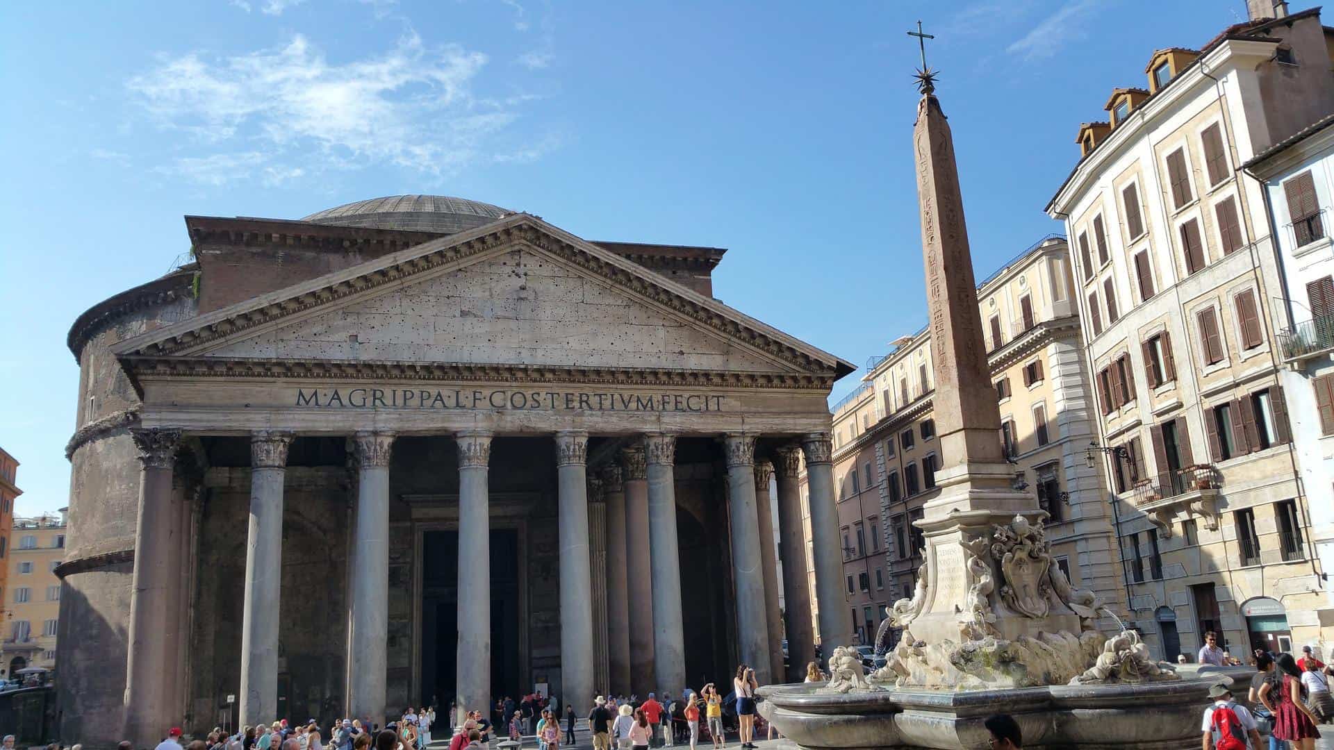 Visitors outside the Pantheon in Rome